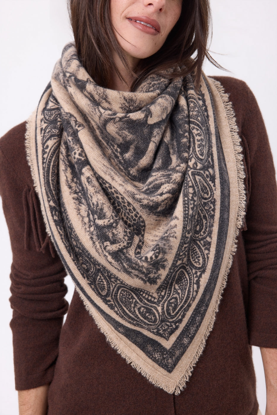 Grand Bandana Toile De Jouy - Beige Creme - Femme