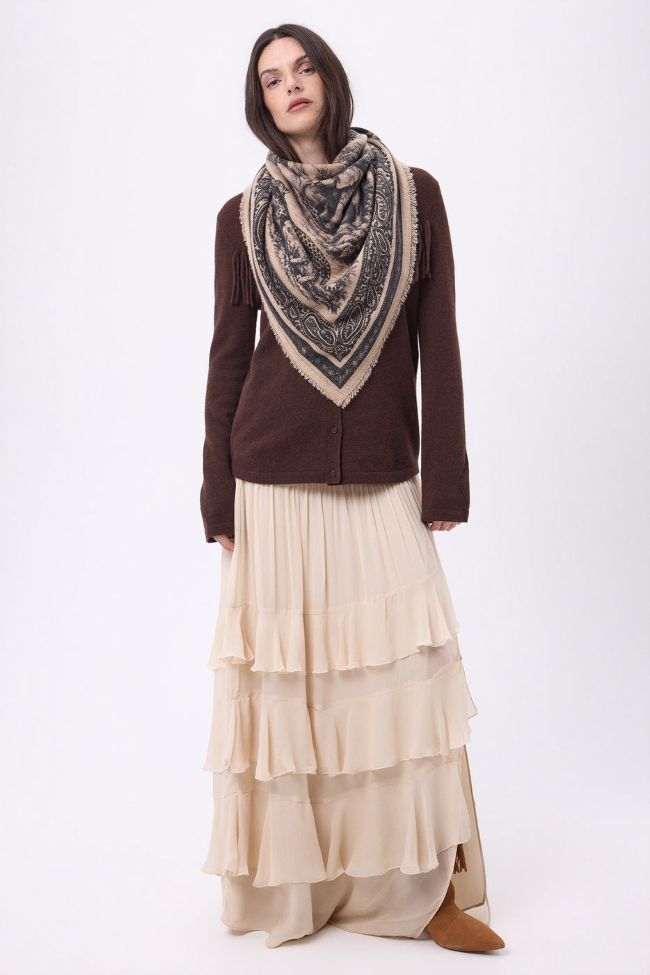 Grand Bandana Toile De Jouy - Beige Creme - Femme