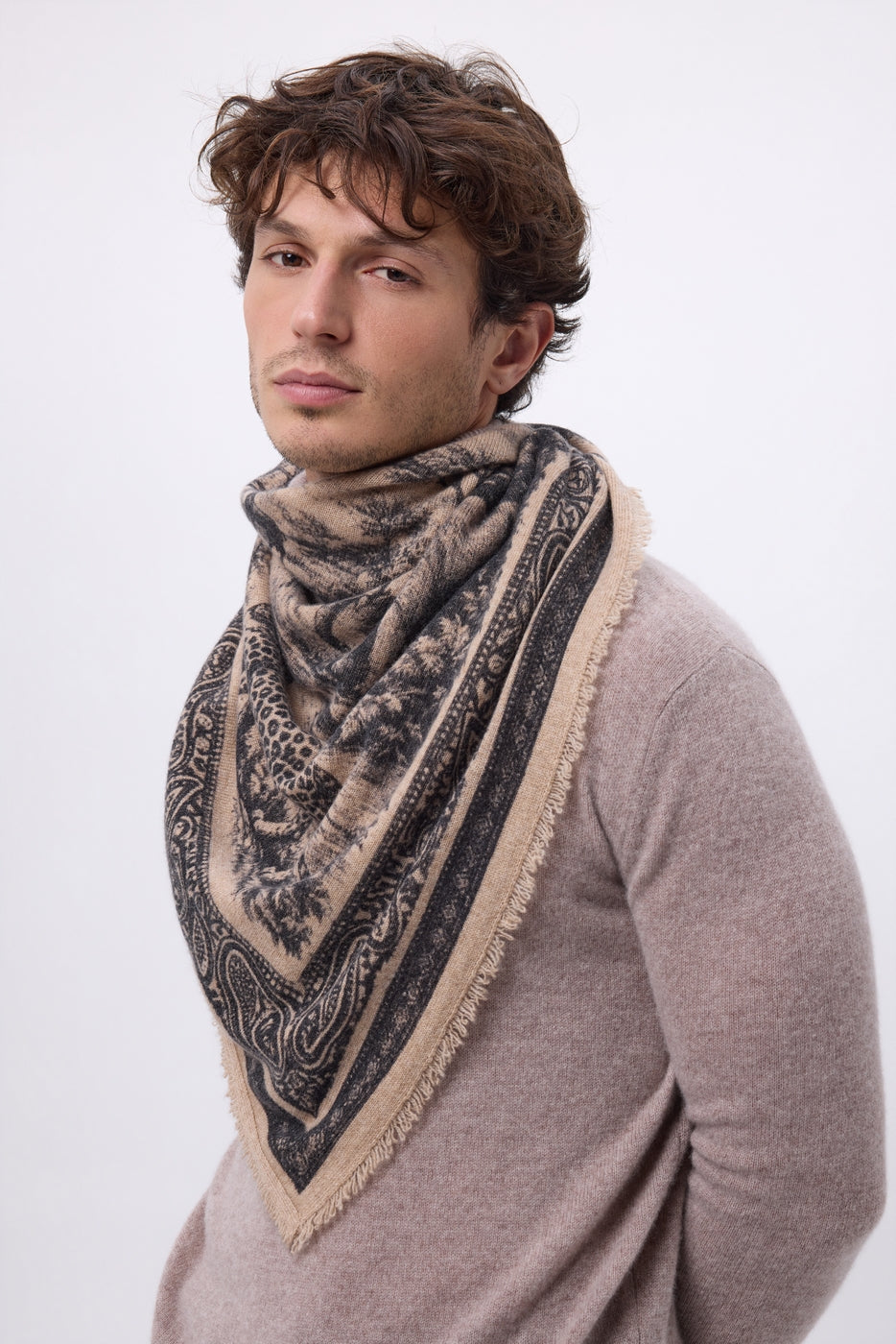 Bandana grande Toile De Jouy - Beige crema - Hombre