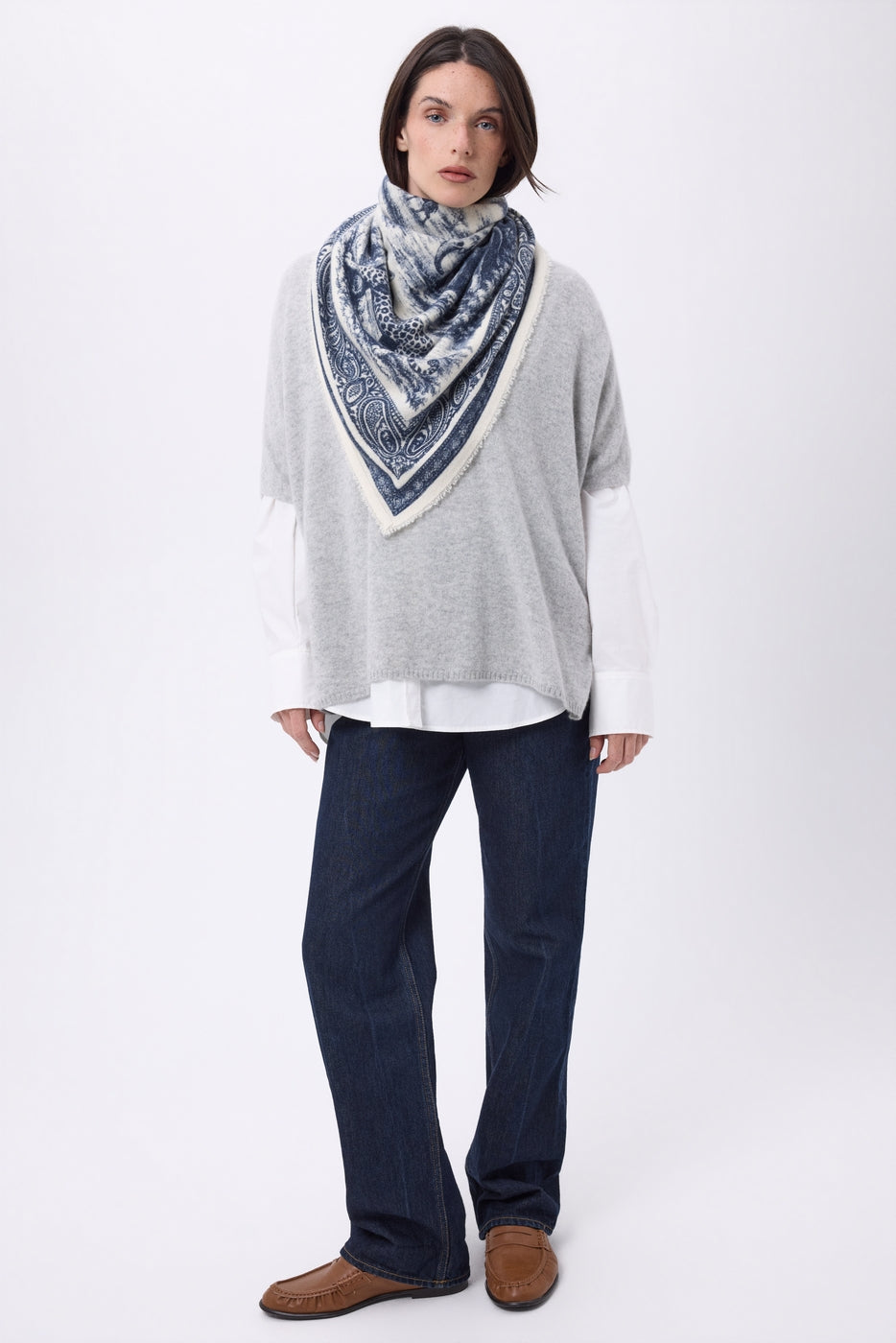 Grand Bandana Toile De Jouy - Bleu Marine - Femme