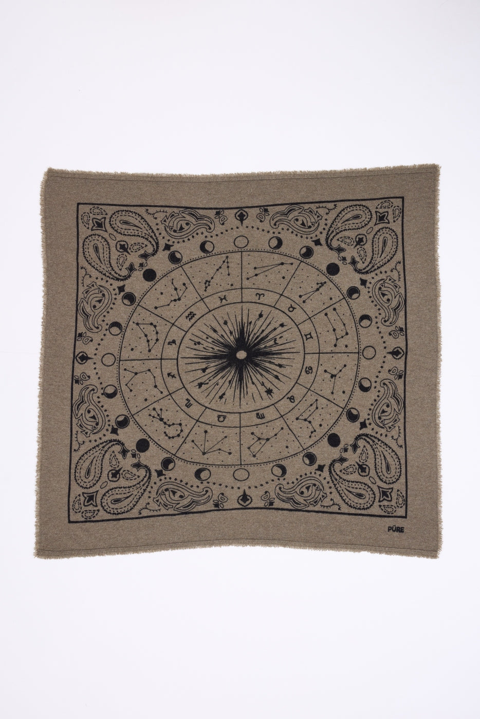 Stort Bandana Zodiac - Meleret Khaki - Herre - 100 % Kashmir