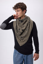 Stort Bandana Zodiac - Meleret Khaki - Herre - 100 % Kashmir