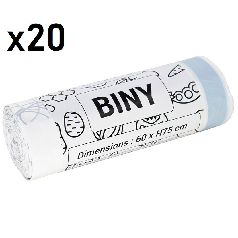 20 Sacs Poubelles Résistants Biny - 50L - Blanc
