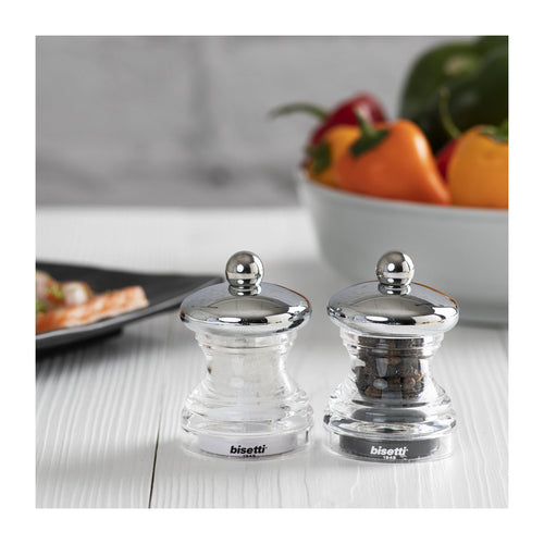 Jeu De Moulin À Sel Et Poivre Acrylique « Elba » 6,5 Cm, Tête Chromée