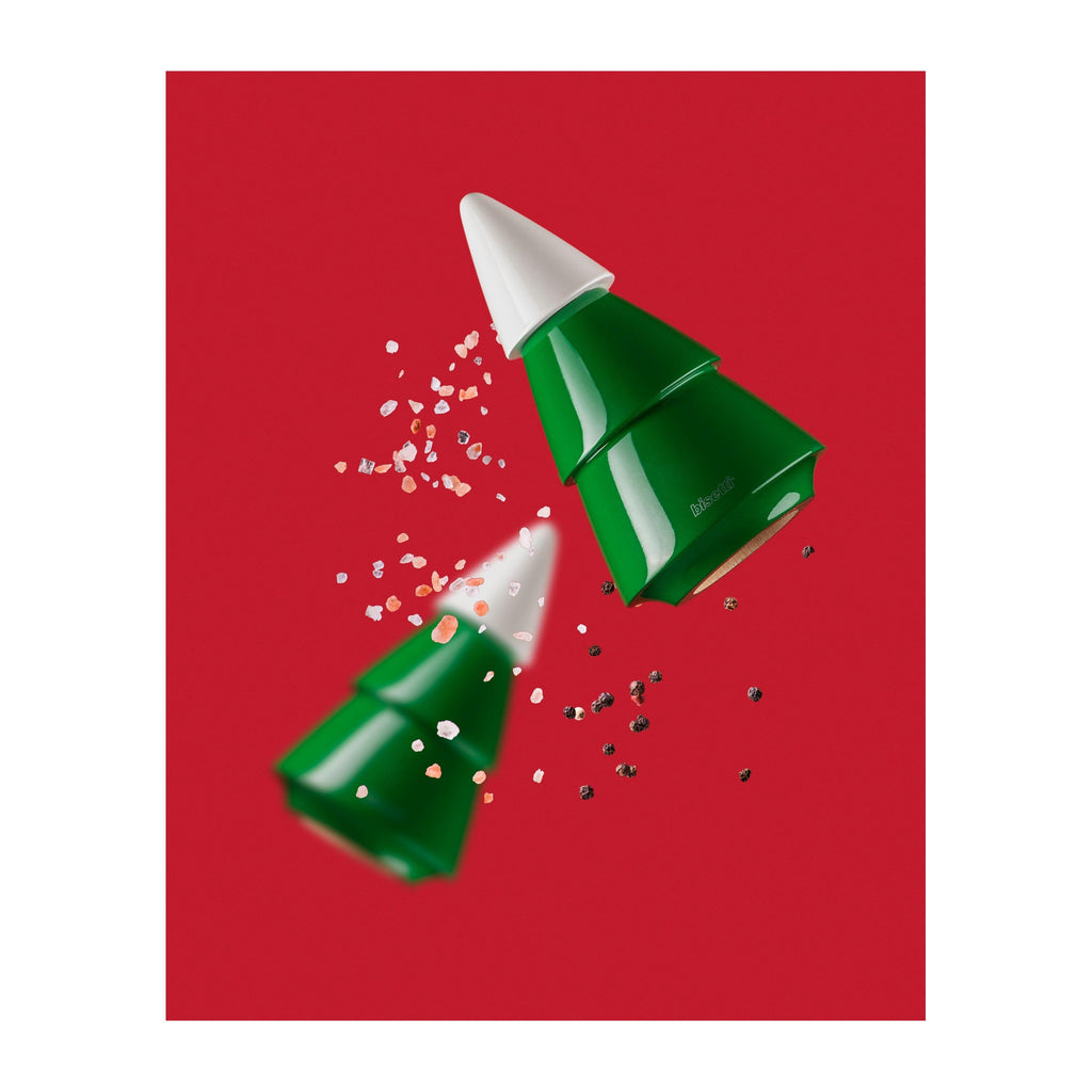 "Christmas Tree" Spice Mill In Green-Painted Beech With A White Tip
