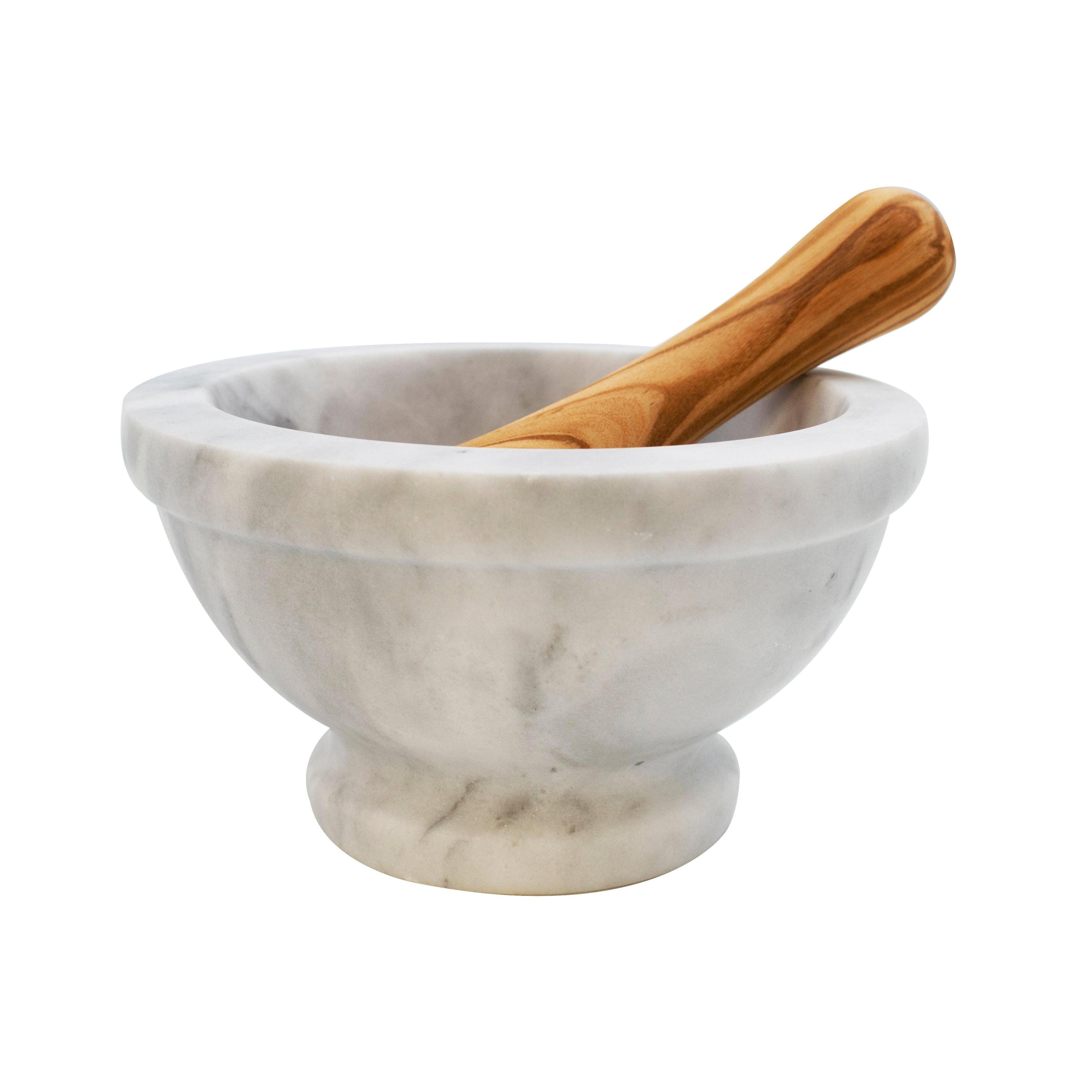 "Mortar" In White Marble With Olive Wood Pestle - Small