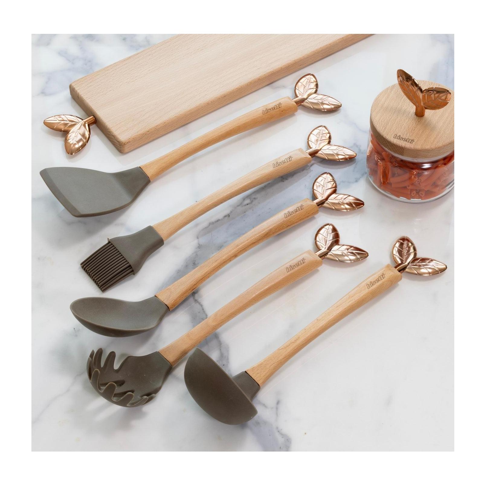 Spatule En Silicone « Printemps D’Or » Avec Poignée En Hêtre Naturel