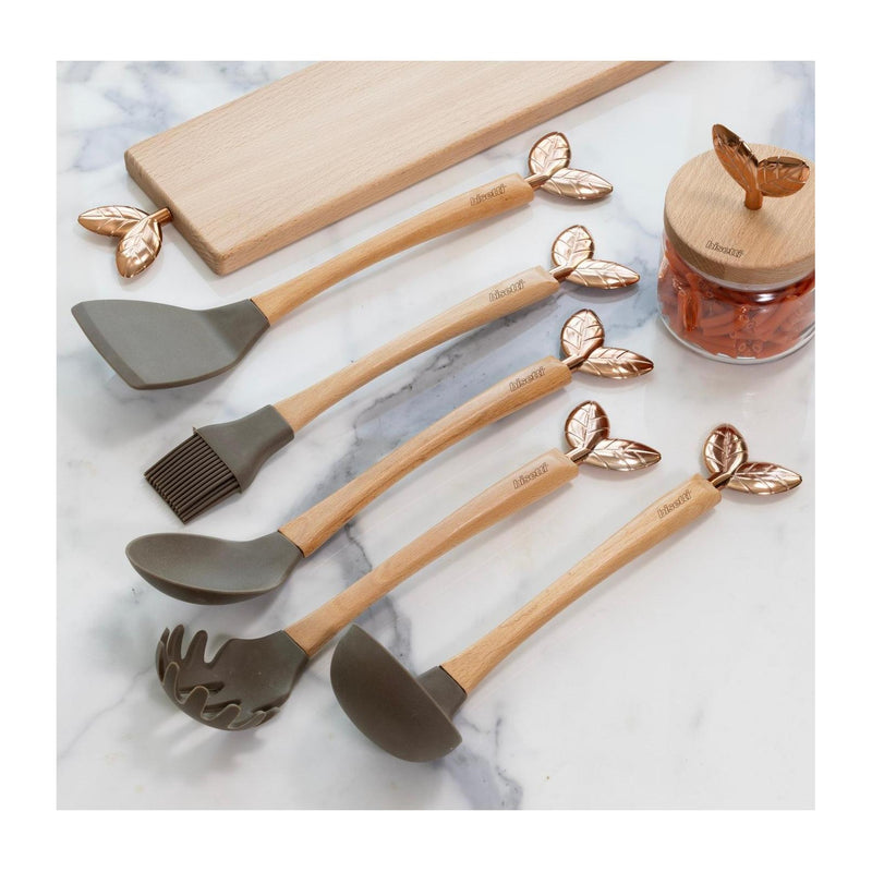 Cuillère En Silicone « Printemps D’Or » Avec Un Manche En Hêtre Naturel