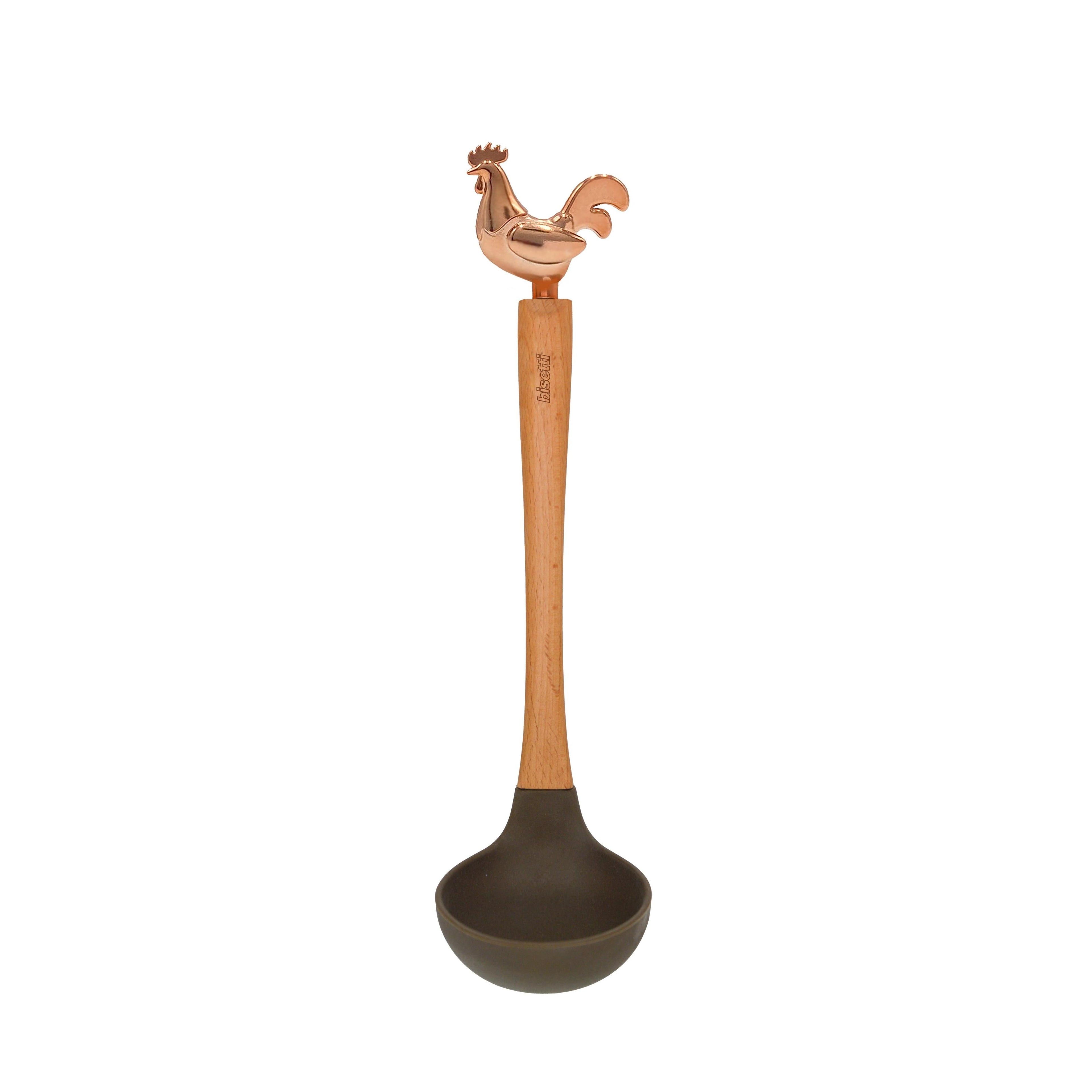 Louche En Silicone « Cocorico » Avec Manche En Hêtre Naturel