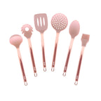 Set of 6 Stone Rose Silicone Kitchen Utensils with Metal Stand.