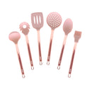 Ensemble De 6 Ustensiles De Cuisine En Silicone Stone Rose Avec Support En Métal.