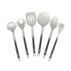 Ensemble De 6 Ustensiles De Cuisine En Silicone Blanc Pierre Avec Support Métallique.