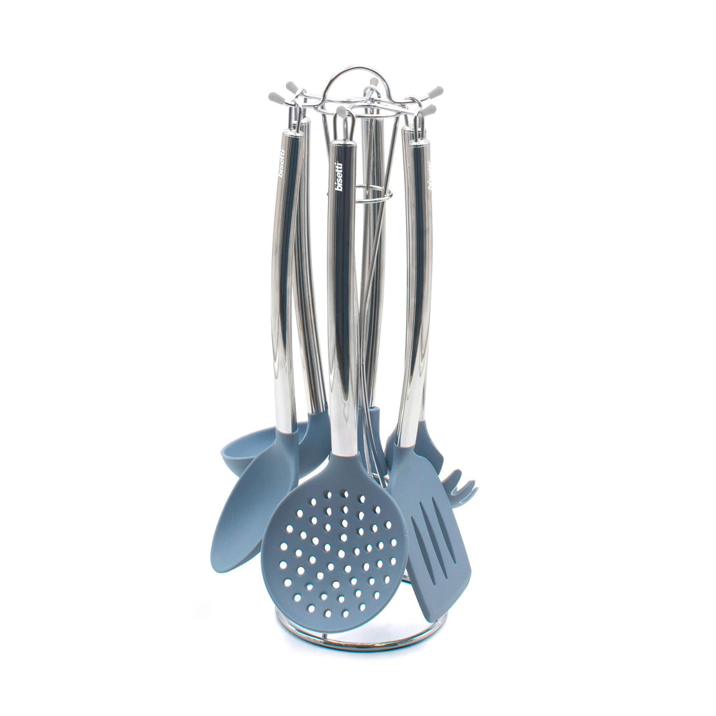 Set Of 6 Pierre Gourmet Silicone Kitchen Utensils With Metal Stand.