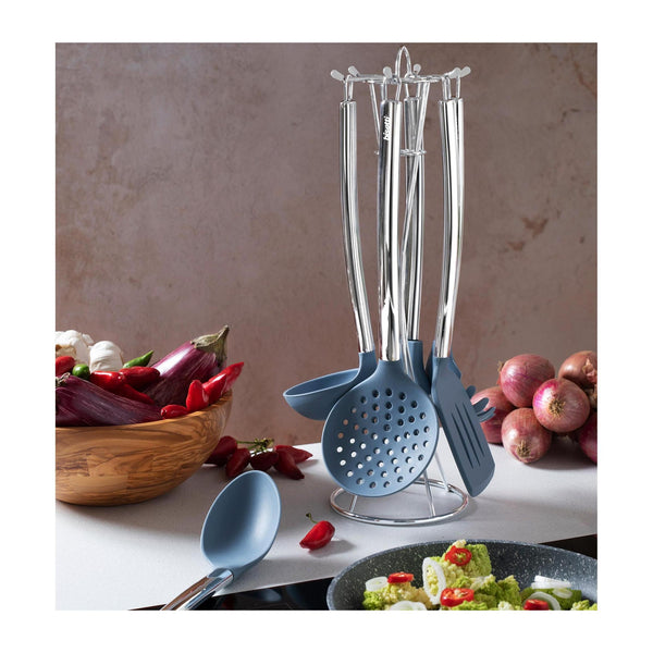 Set Of 6 Pierre Gourmet Silicone Kitchen Utensils With Metal Stand.