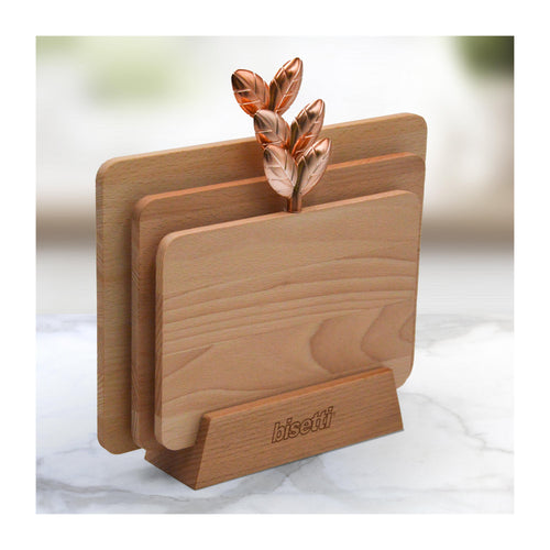 Ensemble « Printemps D’Or » De 3 Planches À Découper En Hêtre Naturel Avec Base