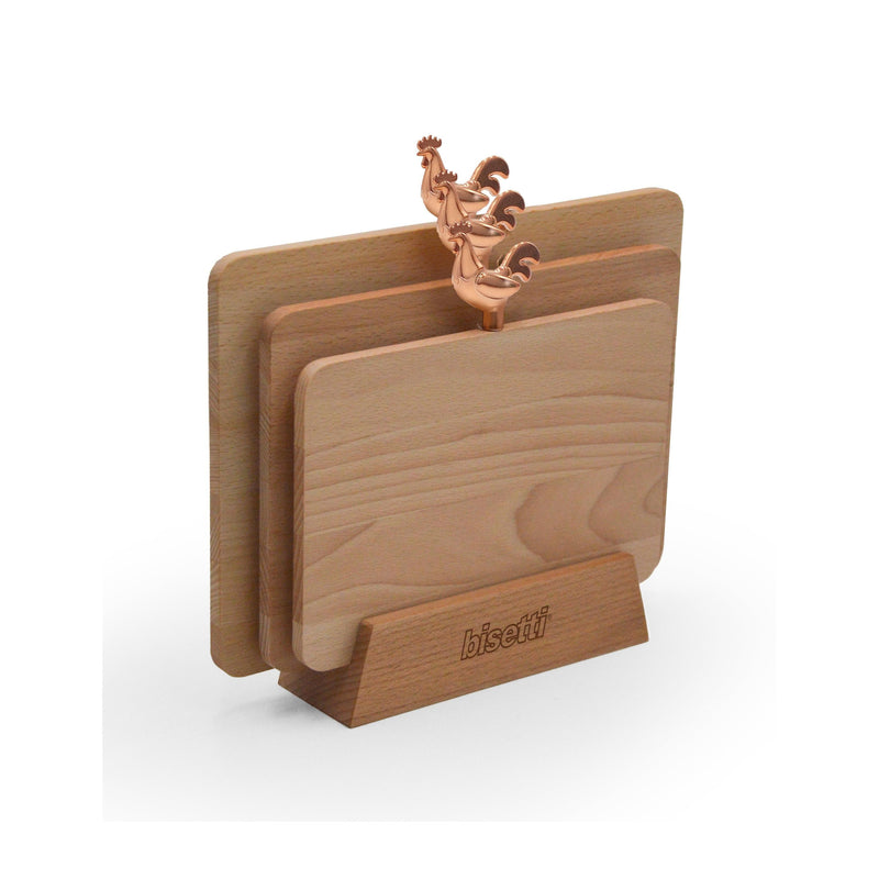 Ensemble De 3 Planches À Découper « Cocorico » En Hêtre Naturel Avec Base