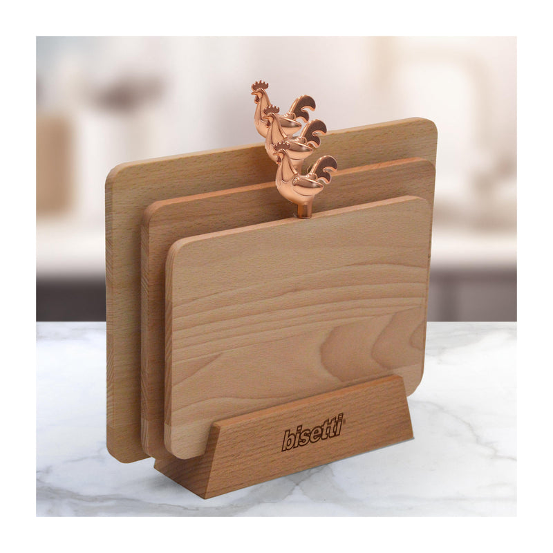 Ensemble De 3 Planches À Découper « Cocorico » En Hêtre Naturel Avec Base