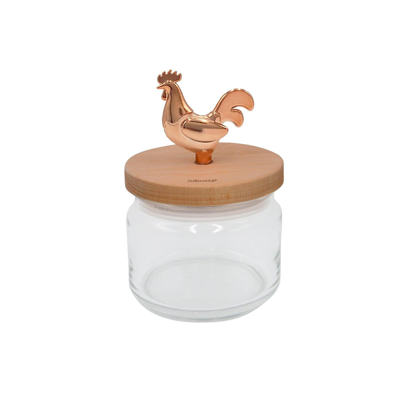 Bocal En Verre « Cocorico » De 750 Cc Avec Bouchon En Hêtre Huilé Naturellement