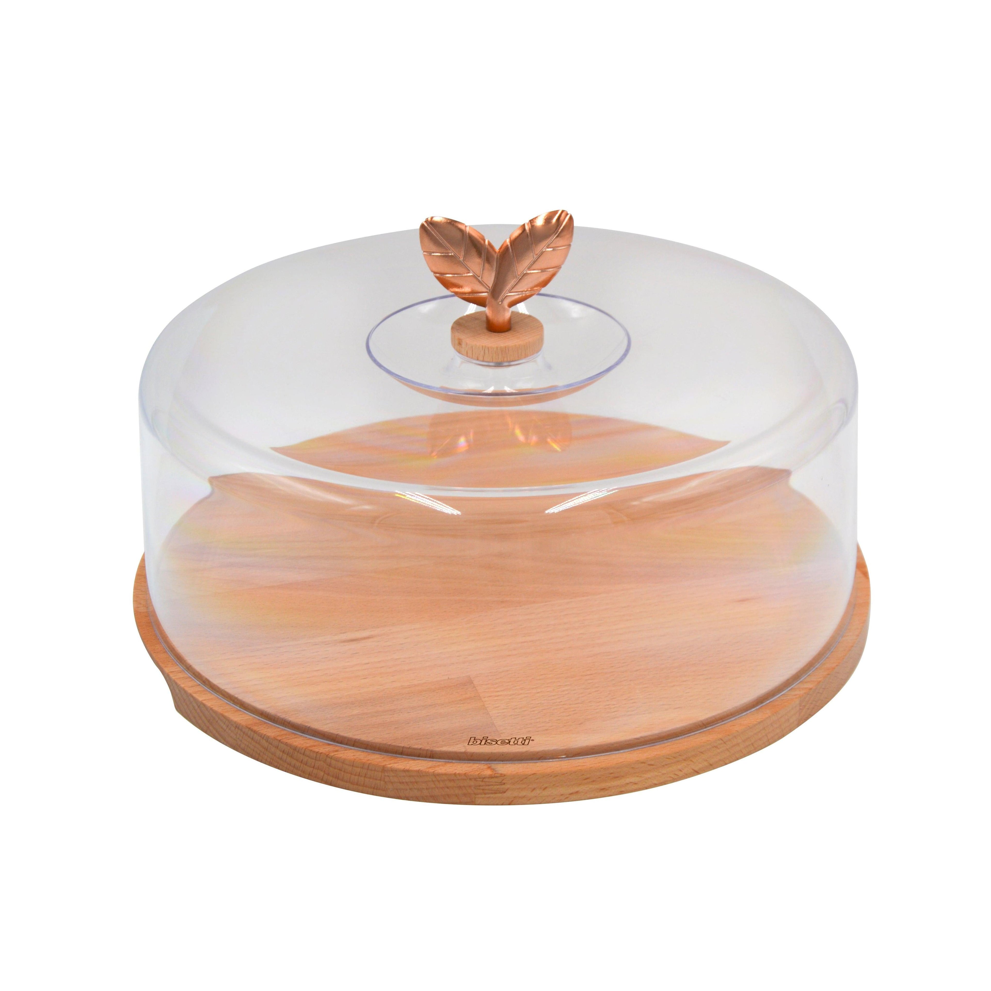 Cheese/Cake Keeper "Printemps D'Or" In Oiled Natural Beech Wood 31X31X22 Cm