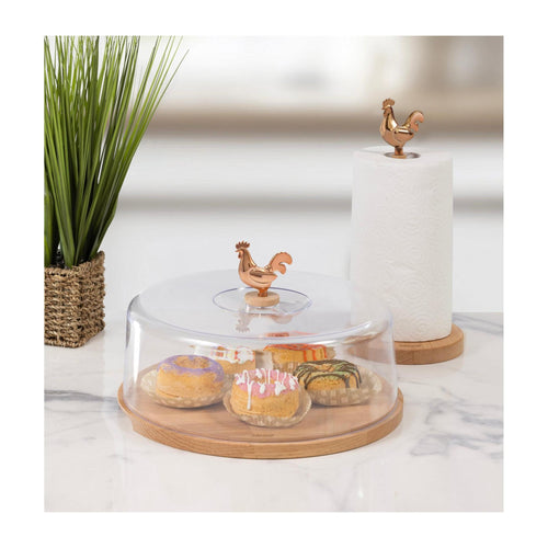 Porte-Fromage/Gâteau « Cocorico » En Hêtre Huilé Naturel 31X31X22 Cm