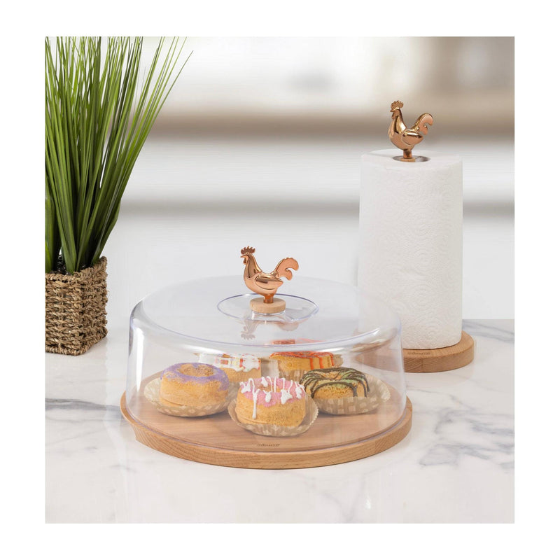 Porte-Fromage/Gâteau « Cocorico » En Hêtre Huilé Naturel 31X31X22 Cm