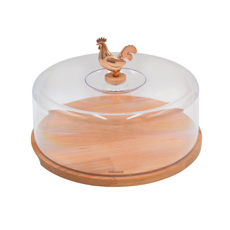 Porte-Fromage/Gâteau « Cocorico » En Hêtre Huilé Naturel 31X31X22 Cm