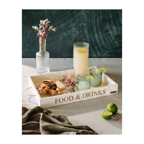 Plateau Rectangulaire « Nourriture & Boissons » Avec Poignées En Corde 
Stonewhite