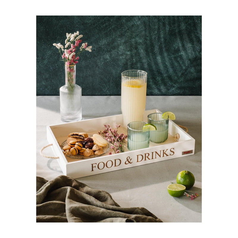 Plateau Rectangulaire « Nourriture & Boissons » Avec Poignées En Corde 
Stonewhite