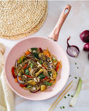 Soucoupe Wok/Pâtes Ø 28 Cm Poignée En Bois Rose Rose