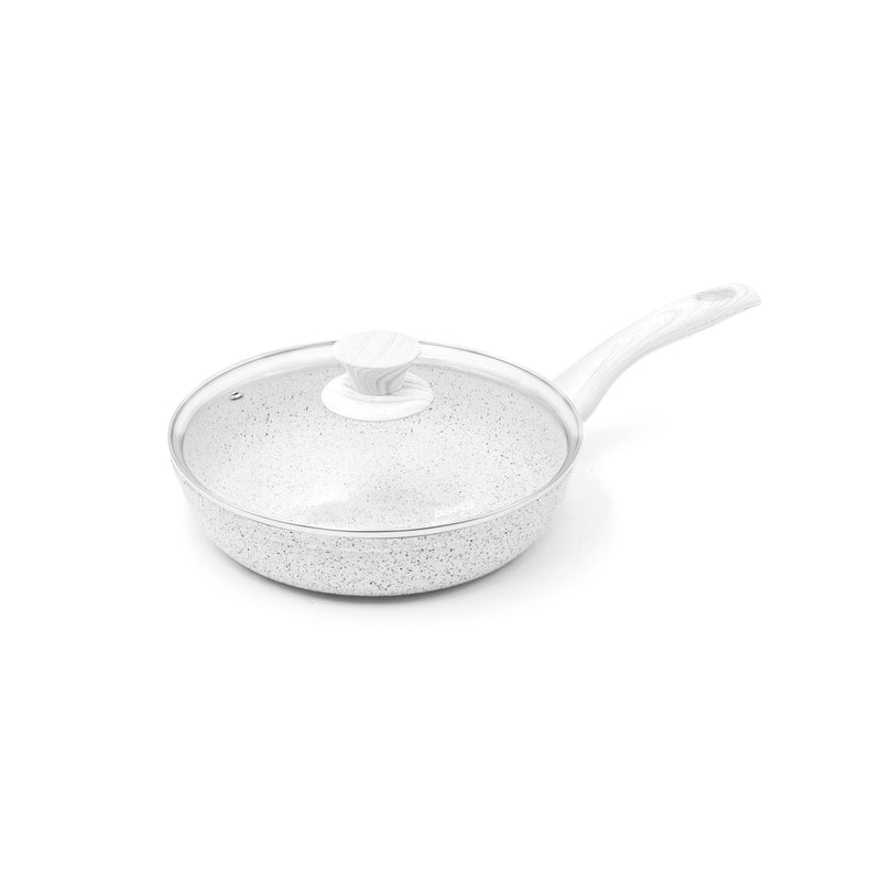 Poêle 24 Cm « Stonewhite » Avec Poignée De Couvercle, Design Bois Blanc