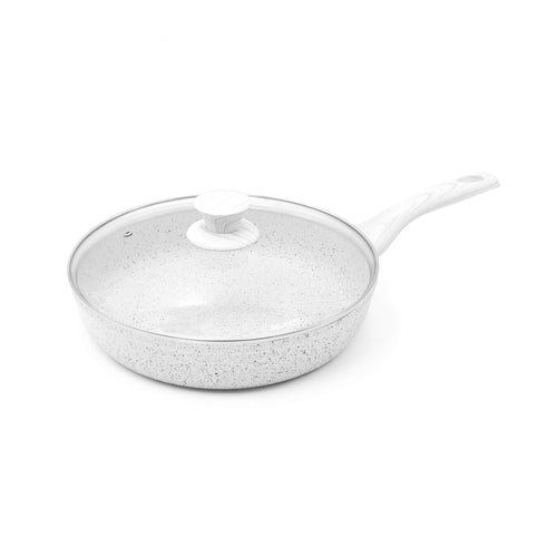 Poêle 28 Cm « Stonewhite » Avec Un Couvercle De Poignée Effet Bois Blanc