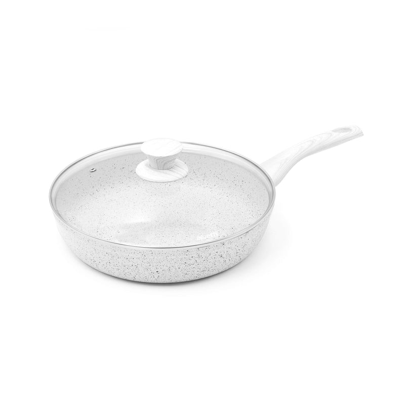 Poêle 28 Cm « Stonewhite » Avec Un Couvercle De Poignée Effet Bois Blanc