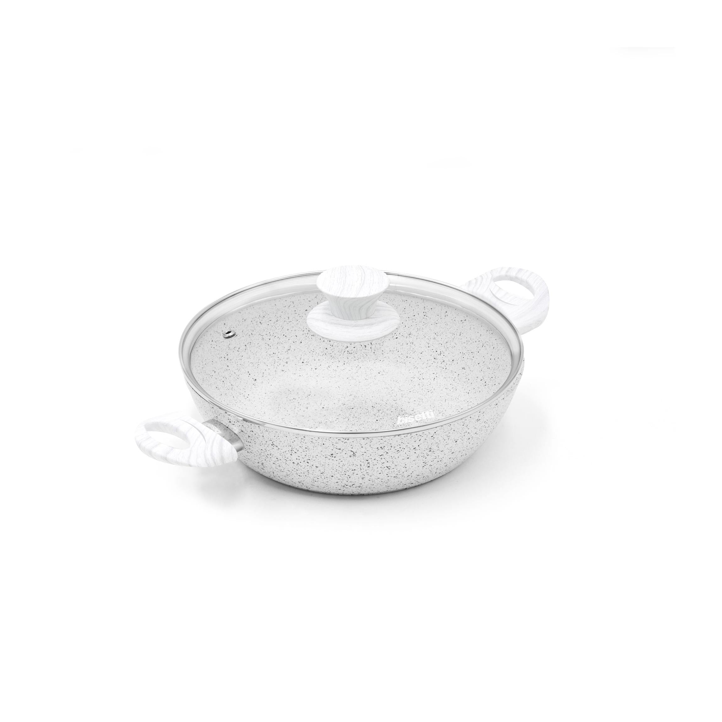 Poêle « Stonewhite » De 24 Cm Avec Couvercle De Poignée Effet Bois Blanc