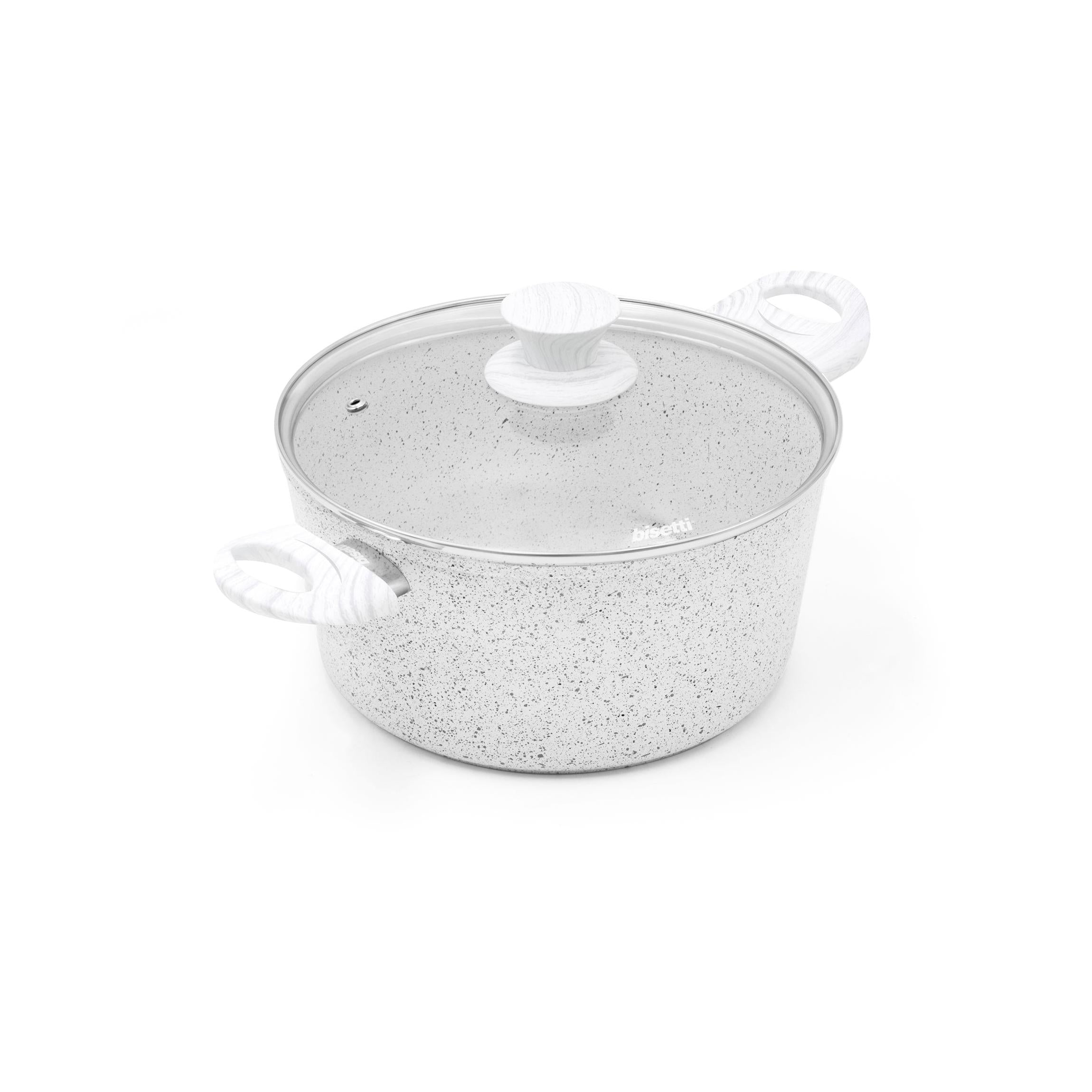 Saucepan Ø 24 Cm « Stonewhite » With Lid Handle, White Wood Effect