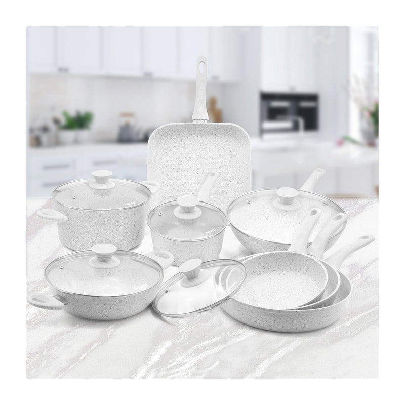 Batterie 13 Pièces. Poignée Effet Bois Blanc « Stonewhite »