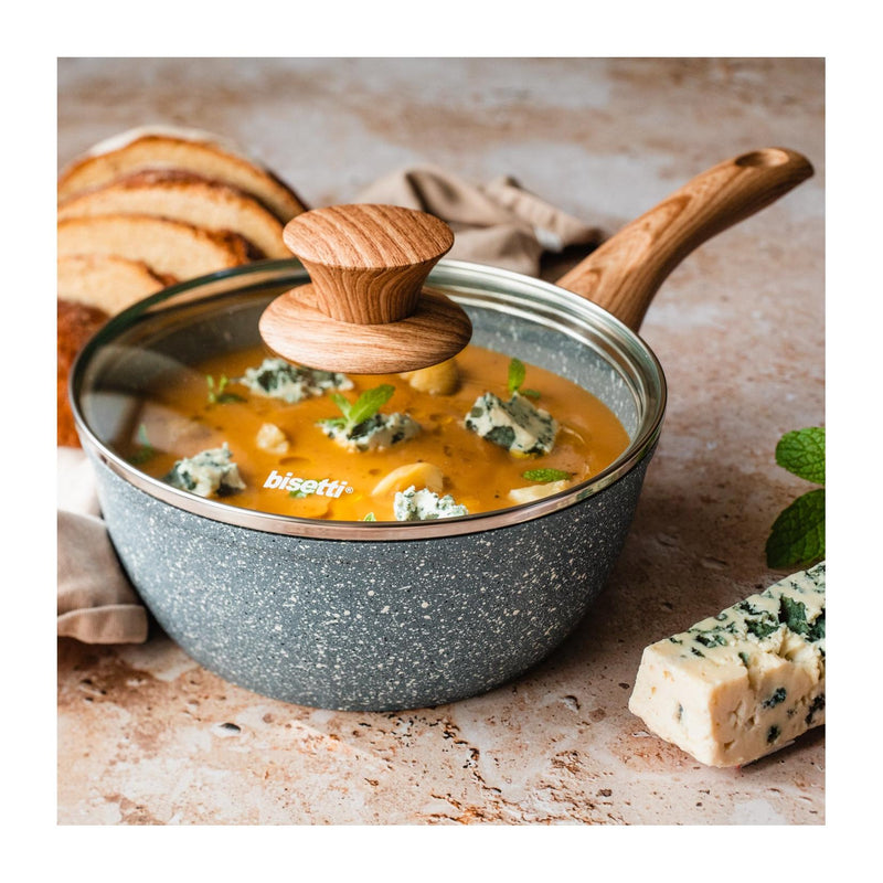 Cassere Ø 18 Cm « Pierre Gourmet » Avec Poignée De Couvercle En Bois Naturel