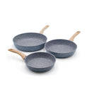 Ensemble 3 Pièces, Poêles Ø 20, 24, 28 Cm Poignées « Pierre Gourmet » Design Bois Naturel