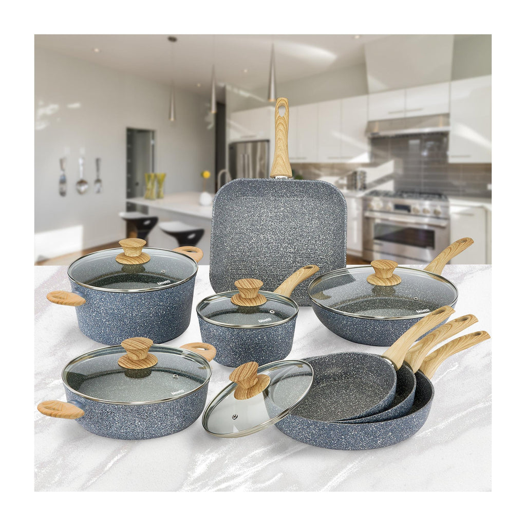 13-Piece Cookware Set. "Pierre Gourmet" Natural Wood Design Handle