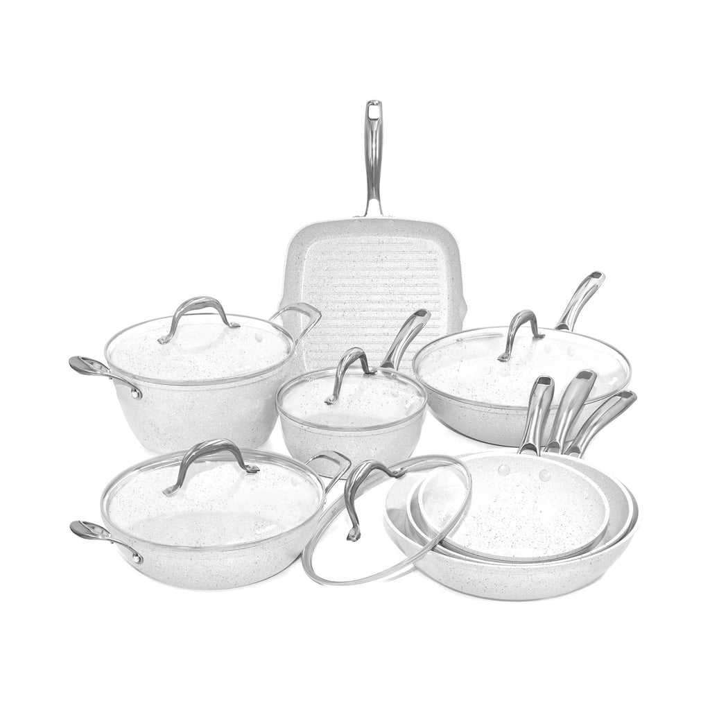 13-Piece Cookware Set - Stonewhite - Steel Handles