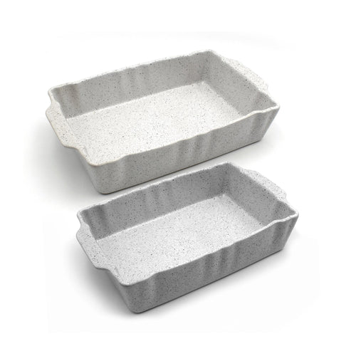 Ensemble N° 2 Plats De Cuisson Rectangulaires (Moyens Et Grands) Grès Haute Résistance Stonewhite