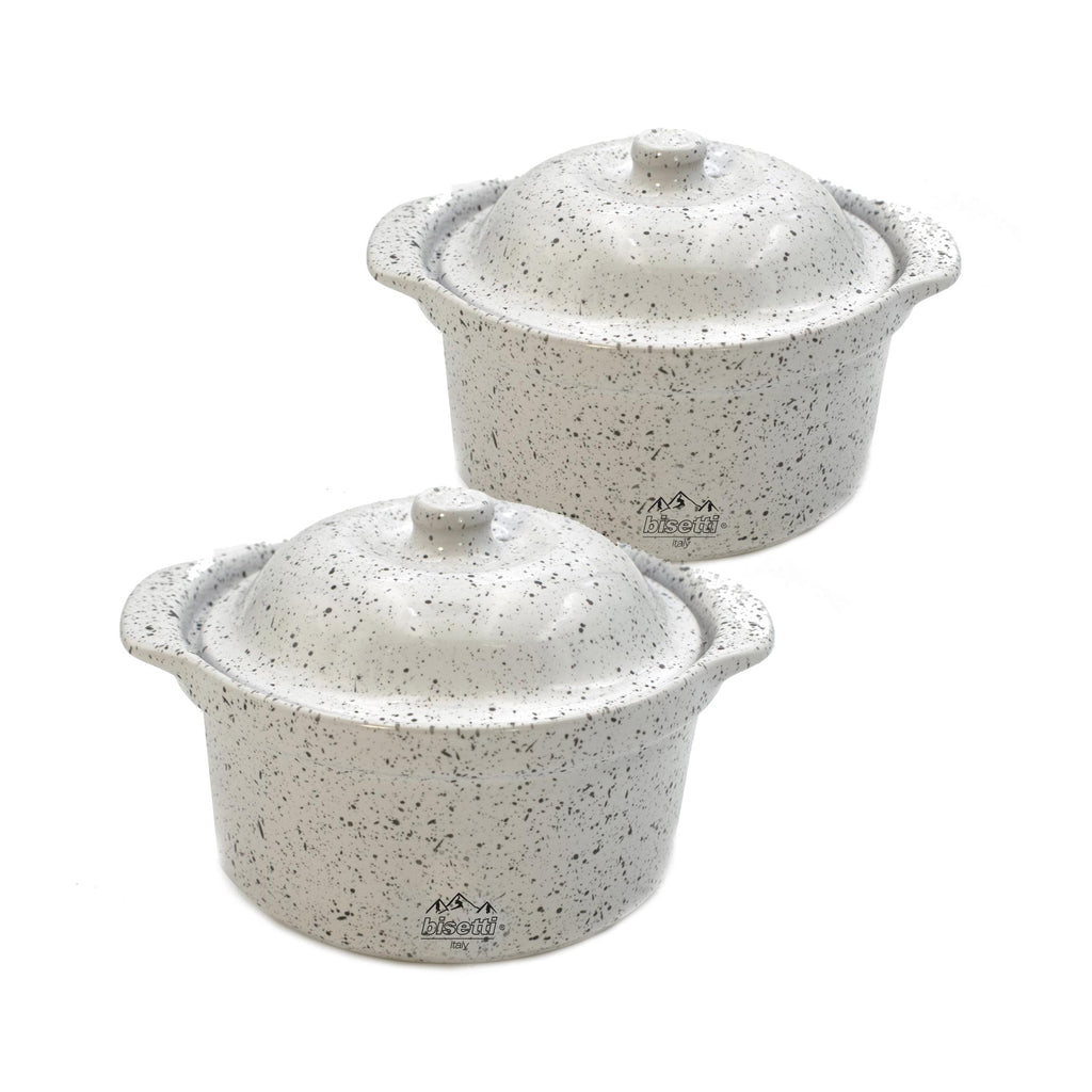 Set of 2 Pieces. Mini Cocotte 14.5X13X6 Cm High-Resistance Stoneware Stonewhite