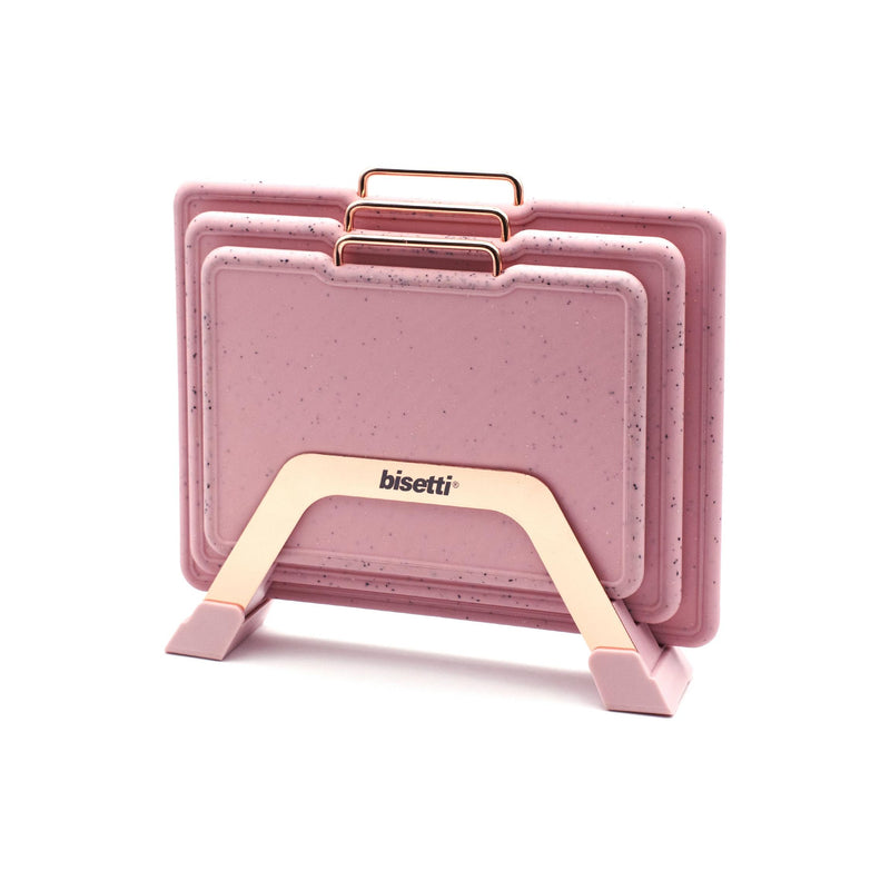 Ensemble De 3 Planches À Découper En Granit Effet « Stonerose » Avec Support En Acier Inoxydable