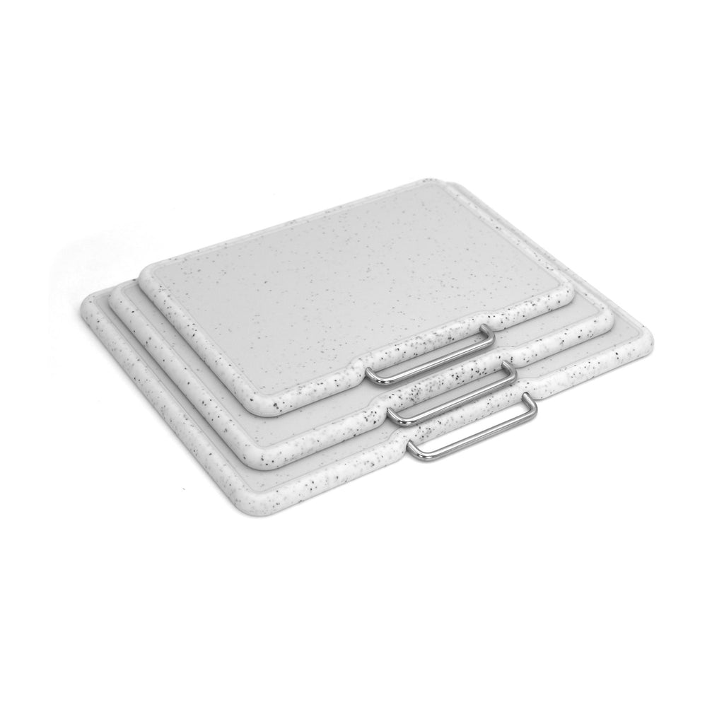 Ensemble De 3 Planches À Découper À Effet De Granit « Stonewhite » Avec Support En Acier Inoxydable
