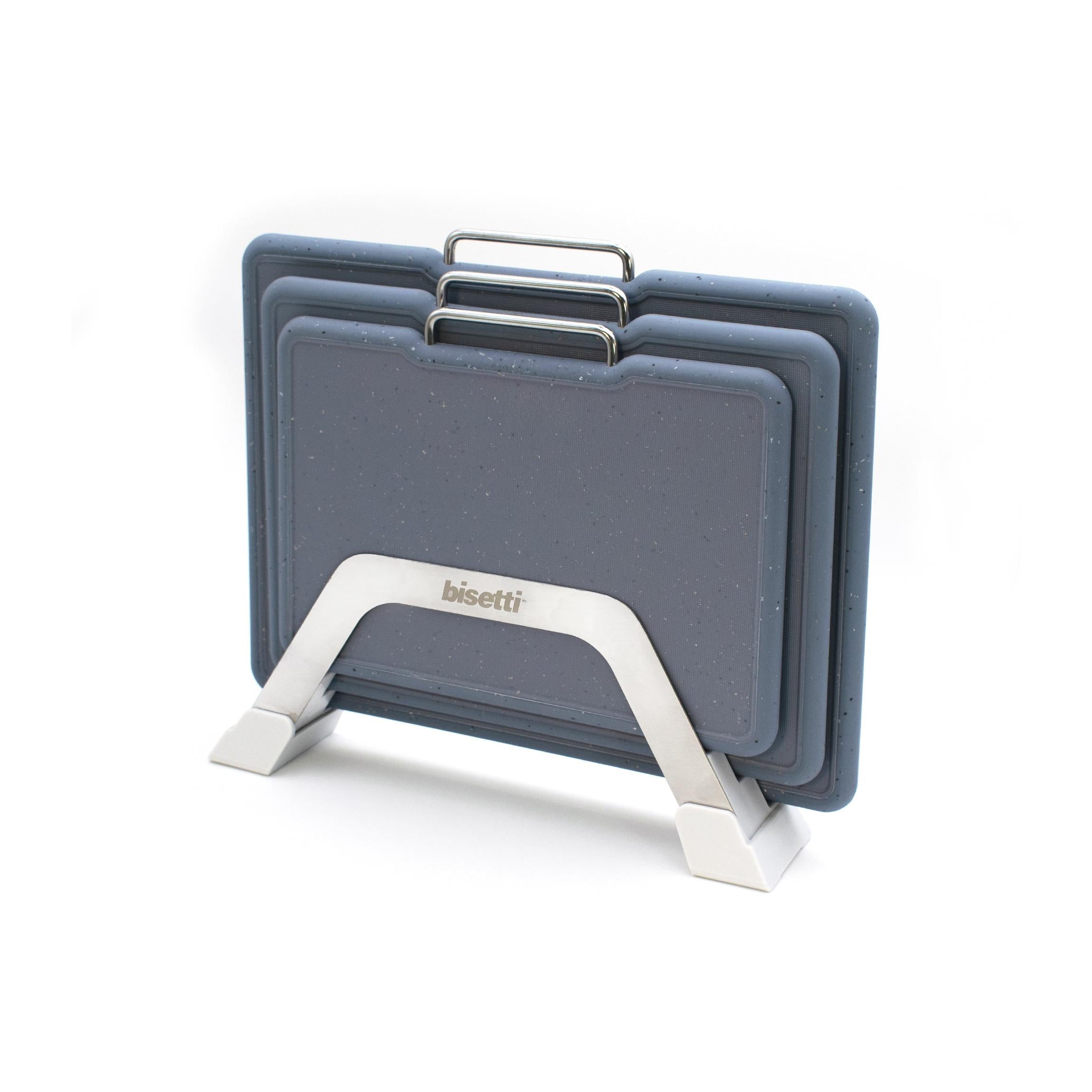 Set of 3 Granite "Pierre Gourmet" Effect Cutting Boards with Stainless Steel Stand