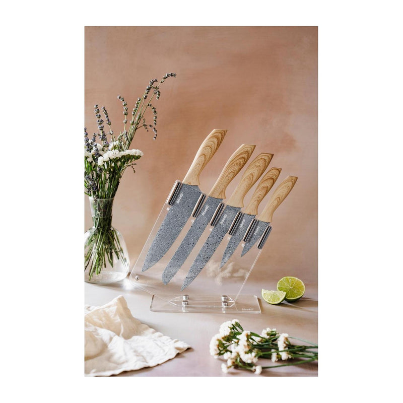 Ensemble De 5 Couteaux Pierre Gourmet - Poignées En Bois Naturel