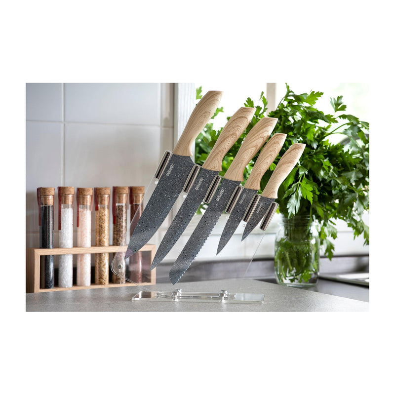 Ensemble De 5 Couteaux Pierre Gourmet - Poignées En Bois Naturel