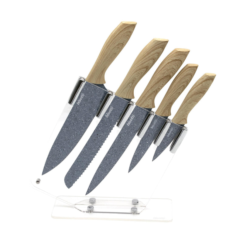 Ensemble De 5 Couteaux Pierre Gourmet - Poignées En Bois Naturel