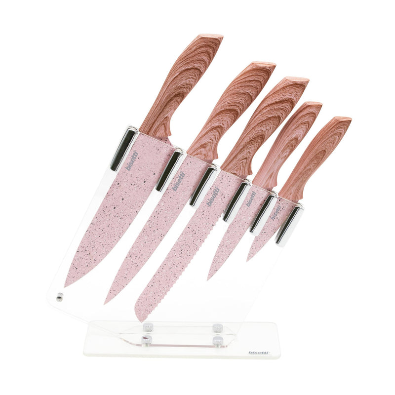 Jeu De 5 Couteaux Stonerose - Manches À Finition Or Rose