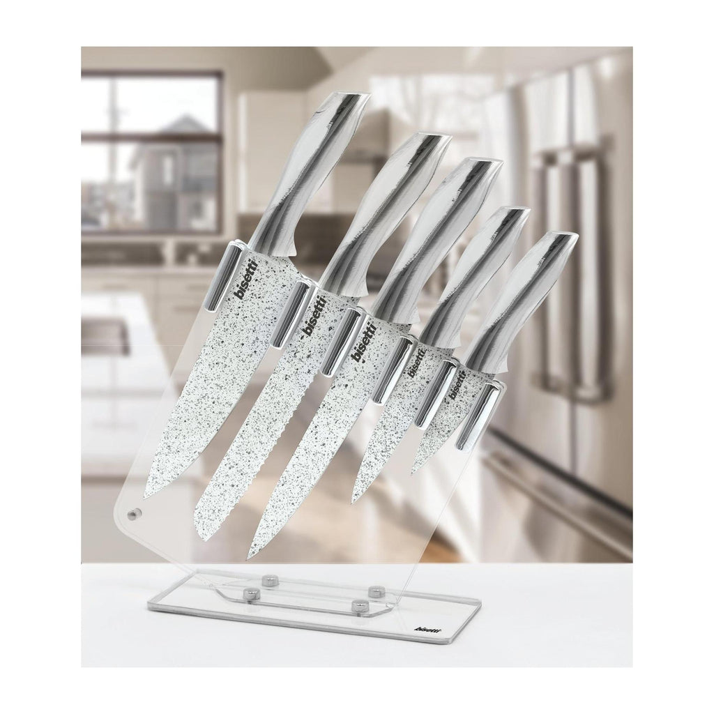 Set of 5 Stonewhite Knives - White Wood Handles