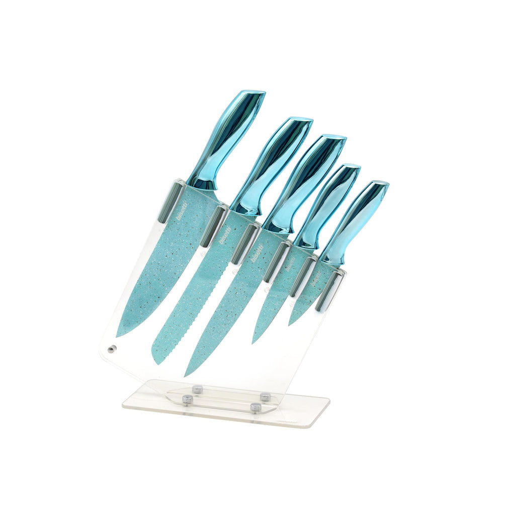 Set of 5 Miss Gourmet Knives - Green Gold Design Handles
